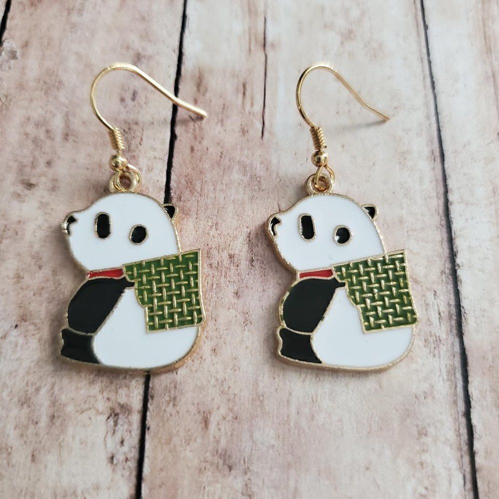 Gold Panda Earrings, Wildlife Jewelry